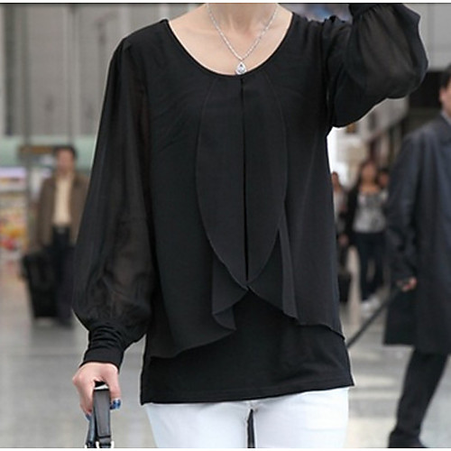 

Women's Blouse Solid Colored Long Sleeve Daily Tops Basic Ruffle Black Purple