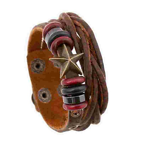 

Men's Women's Wrap Bracelet Leather Bracelet Layered Star Simple Leather Bracelet Jewelry Brown For Daily
