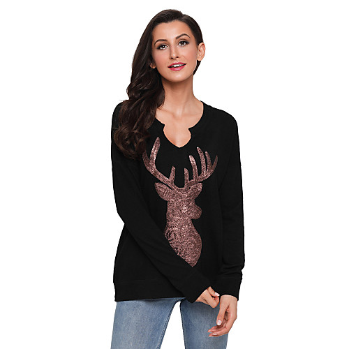 

Women's T shirt Print Long Sleeve Daily Tops Streetwear Black Blue Wine