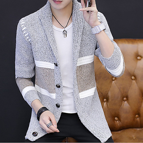 

Men's Striped Cardigan Long Sleeve Slim Regular Sweater Cardigans Shawl Lapel Spring & Fall Blue Gray / Club