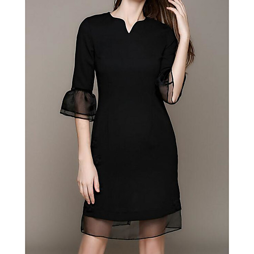 

Women's A Line Dress Short Mini Dress Black 3/4 Length Sleeve Solid Colored Fall Spring V Neck Going out S M L XL XXL / Cotton / Cotton