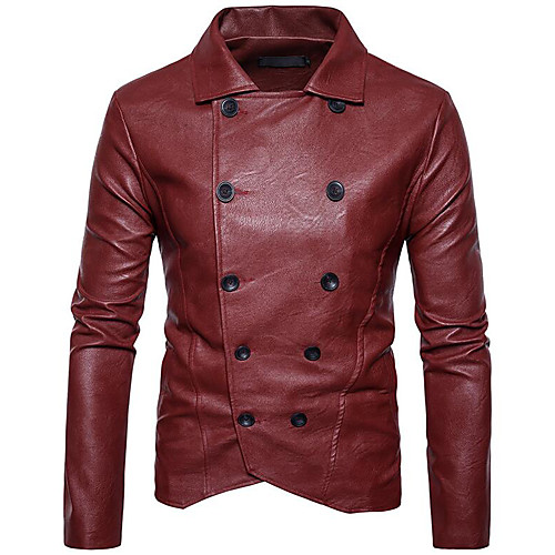 

Men's Jacket Going out Fall Winter Regular Coat Shirt Collar Jacket Long Sleeve Solid Colored Patchwork White Black / Cotton