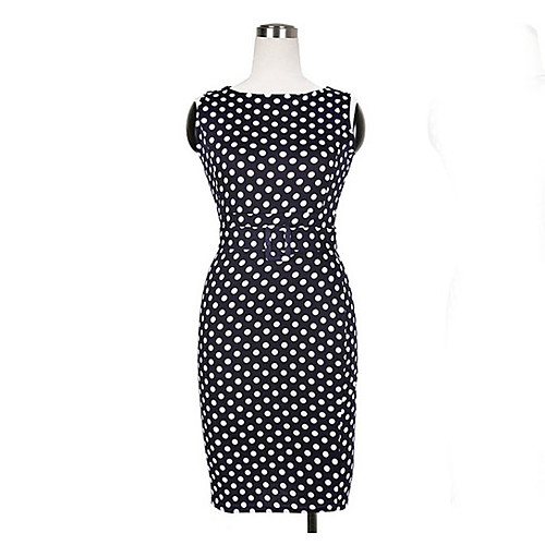 

Women's Sheath Dress Midi Dress Red Navy Blue Sleeveless Polka Dot Summer Round Neck Basic Vintage S M L XL XXL 3XL 4XL 5XL / High Waist
