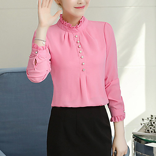 

Women's Blouse Solid Colored Long Sleeve Daily Tops White Blue Yellow