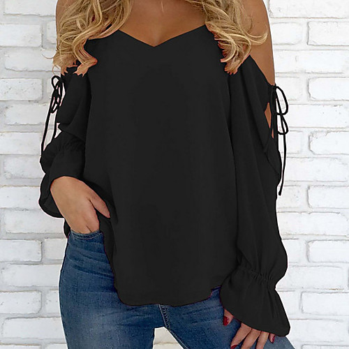 

Women's Blouse Solid Colored Long Sleeve Daily Tops Streetwear Black Blue Red