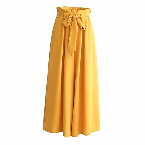 

Women's Vintage Sophisticated Cotton Daily Going out Wide Leg Pants Solid Colored Black Yellow