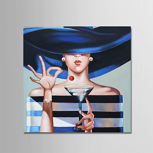 

Oil Painting Hand Painted Square People Comtemporary Modern Stretched Canvas