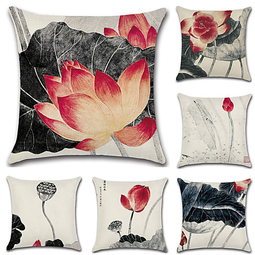 

6 pcs Cotton / Linen Pillow Cover, Floral Bohemian Style Retro