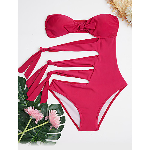 

Women's One Piece Swimsuit Lace up Bow Strapless Swimwear Bathing Suits Red