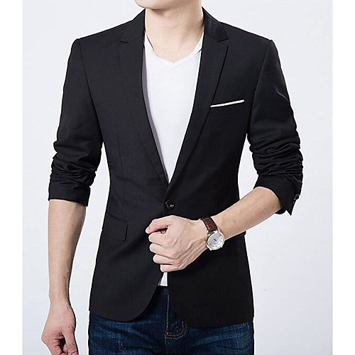 

Men's Blazer Daily Solid Colored Slim Polyester Men's Suit Black / Light Blue - Peaked Lapel / Fall / Spring / Long Sleeve / Business Casual