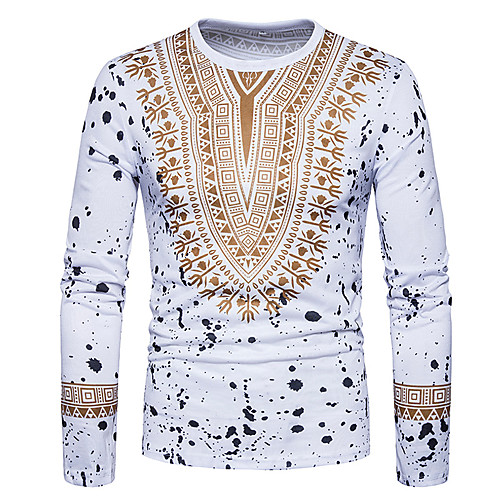

Men's T shirt Graphic Tribal Print Long Sleeve Daily Tops Cotton Chinoiserie Boho White Black Red