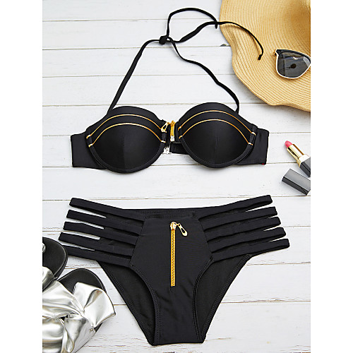 

Women's Solid Push-up Bikini Swimsuit Solid Colored Pure Color Swimwear Bathing Suits Black / 2 Piece / 2 Piece / Padded Bras