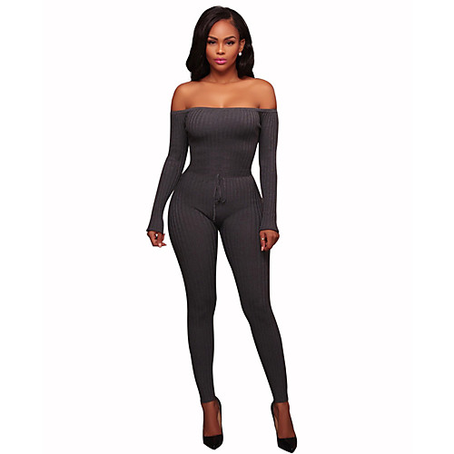 

Women's Daily Going out Off Shoulder Off Shoulder White Black Blushing Pink Jumpsuit Solid Colored High Waist