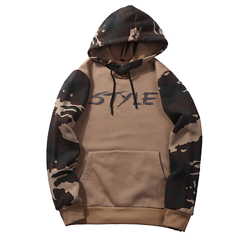 

Men's Hoodie Camo / Camouflage Hooded Sports Going out Hoodies Sweatshirts Long Sleeve Army Green Khaki Black / Winter