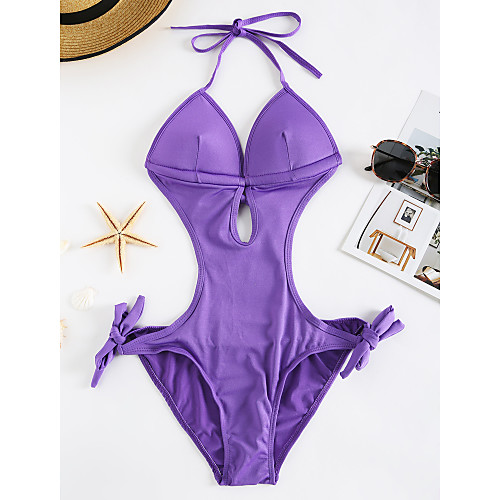 

Women's One Piece Swimsuit Purple Yellow Blue Swimwear Halter Neck Bathing Suits / Padded Bras