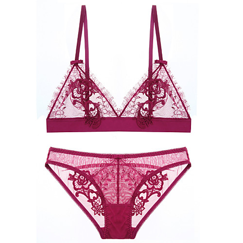 

Women's Bra & Panty Set Wireless Lace Bras 5/8 cup Solid Colored Gray
