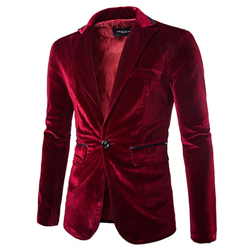 

Men's Blazer Party Daily Solid Colored Slim Velvet / Polyester Men's Suit Wine / Black - Notch lapel collar / Spring / Long Sleeve