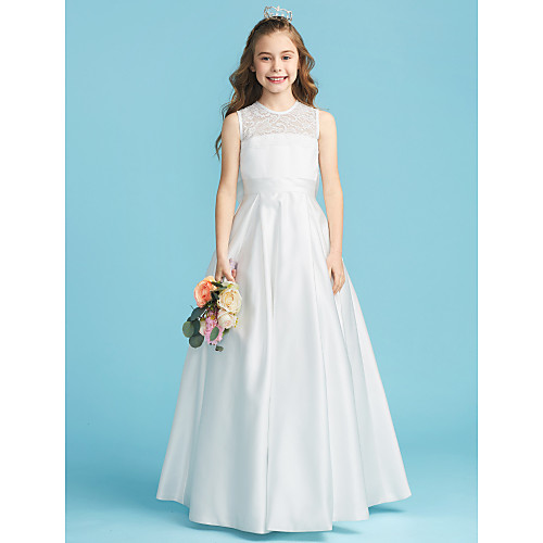 

Princess Floor Length Junior Bridesmaid Dress Party Lace Jewel Neck with Lace