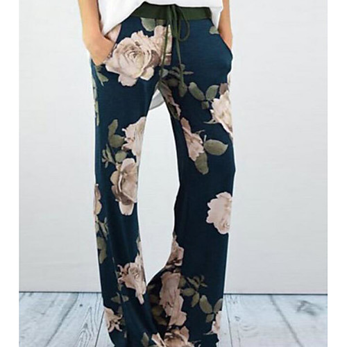 

Women's Floral Daily Wide Leg Pants - Floral Vintage Style Navy Blue S / M / L