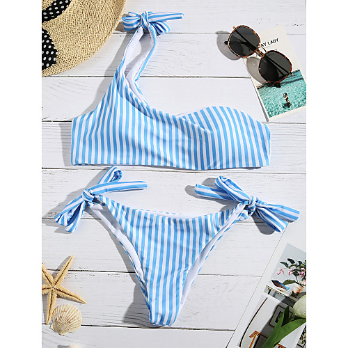 

Women's Bikini Swimsuit Print Bandeau Strap Swimwear Bathing Suits Blue