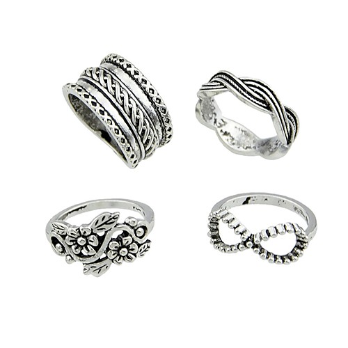 

Knuckle Ring Silver Alloy Flower Ladies Fashion Rock 4pcs One Size / Women's