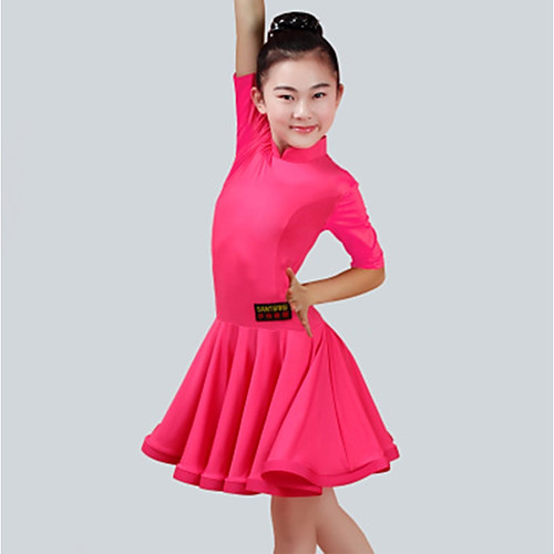 

Latin Dance Dress Ruching Girls' Performance Half Sleeve Spandex