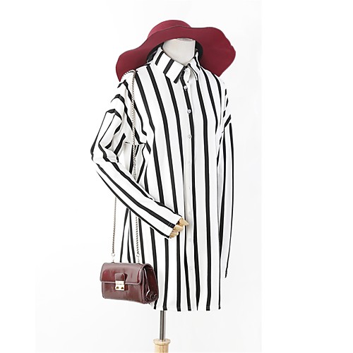 

Women's Striped Shirt - Cotton Daily Shirt Collar White / Black / Gray