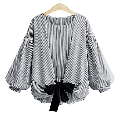 

Women's Shirt Striped Plus Size Bow Daily Tops White