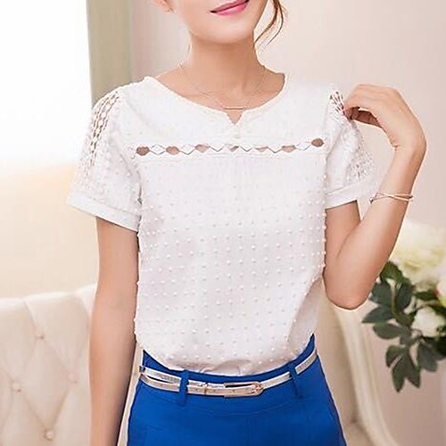 

Women's T shirt Solid Colored Cut Out Short Sleeve Daily Tops Cotton Streetwear White