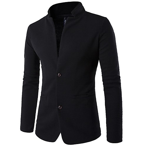 

Men's Blazer Daily Work Solid Colored Polyester Men's Suit Black - Stand Collar / Shirt Collar / Fall / Spring / Long Sleeve
