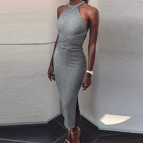 

Women's Sheath Dress Maxi long Dress Blue Gray Sleeveless Solid Color Backless Spring Summer Strapless Streetwear Party Skinny S M L / Sexy