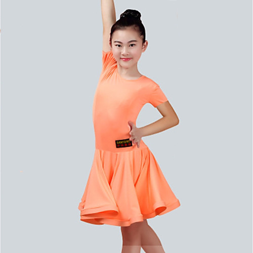 

Latin Dance Dress Ruching Girls' Performance Short Sleeve Spandex