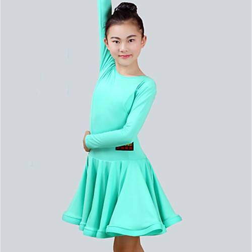 

Latin Dance Dress Ruching Girls' Performance Long Sleeve Spandex
