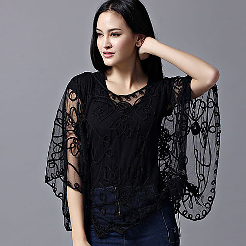

Women's Solid Colored Lace Embroidered Jacquard Batwing Sleeve Wrap Active Daily Work White / Black / Gold / Beige / Gray