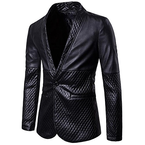 

Men's Blazer Daily Color Block PU / Cotton Men's Suit Black - Shirt Collar / Fall / Spring / Long Sleeve