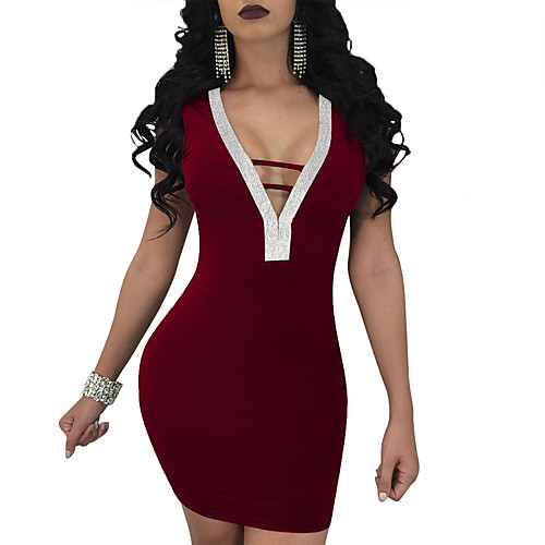 

Women's Bodycon Short Mini Dress Wine Royal Blue Black Sleeveless Solid Color Backless Spring Summer V Neck Streetwear Party Going out Slim S M L XL / Sexy