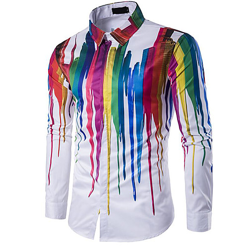 

Men's Shirt Geometric Print Long Sleeve Daily Slim Tops Classic Collar White / Summer