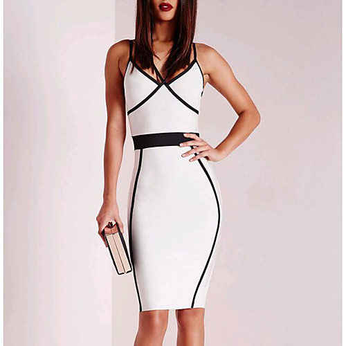 

Women's Strap Dress Knee Length Dress White Sleeveless Solid Colored Spring Basic Slim S M L XL XXL 3XL / Cotton / Plus Size / Plus Size / Cotton