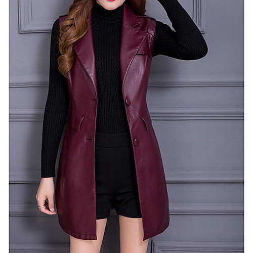 

Women's Trench Coat Daily Spring Regular Coat Shirt Collar Basic Jacket Long Sleeve Solid Colored Oversized Black Red
