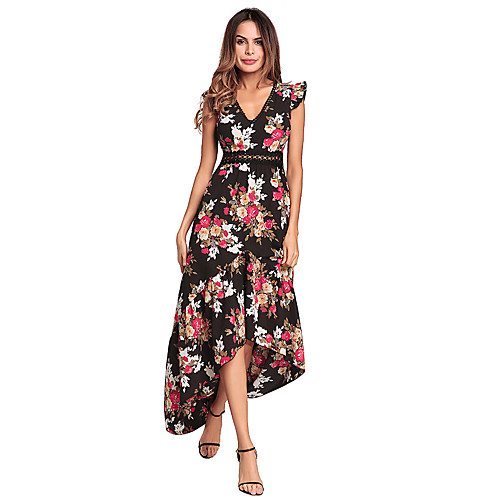 

Women's Swing Dress Knee Length Dress White Black Short Sleeve Floral Backless Print Spring Summer V Neck Holiday Going out Floral S M L XL XXL / Cotton / High Waist / Cotton