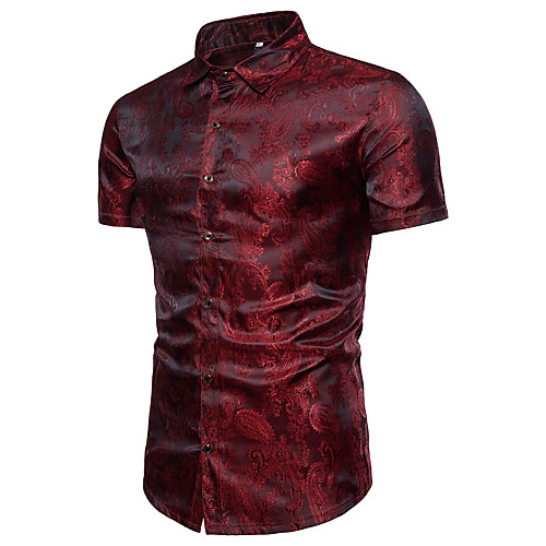 

Men's Shirt Solid Colored Short Sleeve Daily Tops Luxury Standing Collar White Purple Wine / Summer