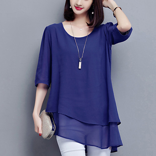 

Women's Blouse Solid Colored Plus Size Basic Half Sleeve Daily Tops Streetwear Black Blue