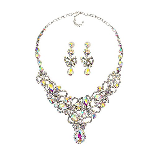 

Women's Synthetic Sapphire High End Crystal Drop Earrings Pendant Necklace Flower Statement Ladies Classic Fashion Earrings Jewelry Silver / Rainbow For Party Ceremony