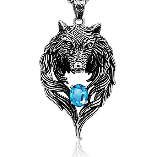 

Men's Cubic Zirconia Pendant Solitaire Wolf Ladies Rock Gothic Chunky Titanium Silver Necklace Jewelry For Daily Street
