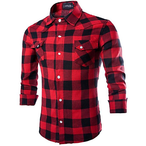 

Men's Shirt Plaid Long Sleeve Daily Tops Black Red