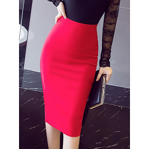 

Women's Daily Work Bodycon Trumpet / Mermaid Skirts Solid Colored Black Red