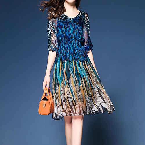 

Women's Sheath Dress Knee Length Dress Blue Half Sleeve Blue Graphic Print Spring Summer V Neck Sophisticated Boho Holiday Belt Not Included Slim S M L XL XXL / Sexy