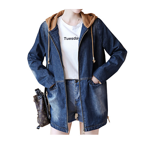 

Women's Denim Jacket Sports Spring Regular Coat Jacket Long Sleeve Solid Colored Gray Brown / Cotton