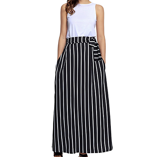 

Women's Sheath Dress Maxi long Dress Blue Wine Green Black Light Blue Sleeveless Striped Basic Summer Round Neck Slim Striped S M L XL