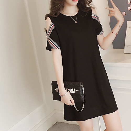 

Women's Sheath Dress Short Mini Dress Black Short Sleeve Black Solid Colored Spring Summer Round Neck Off Shoulder Basic Streetwear Going out Loose S M L XL XXL 3XL 4XL / Plus Size / Plus Size